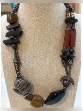 Chico's 16”L & 3”L Statement Necklace: Global Mix Media Tribal Fusion